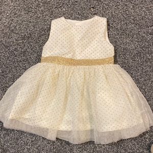 Never Worn. White and Gold Glitter Polka Dot Dress